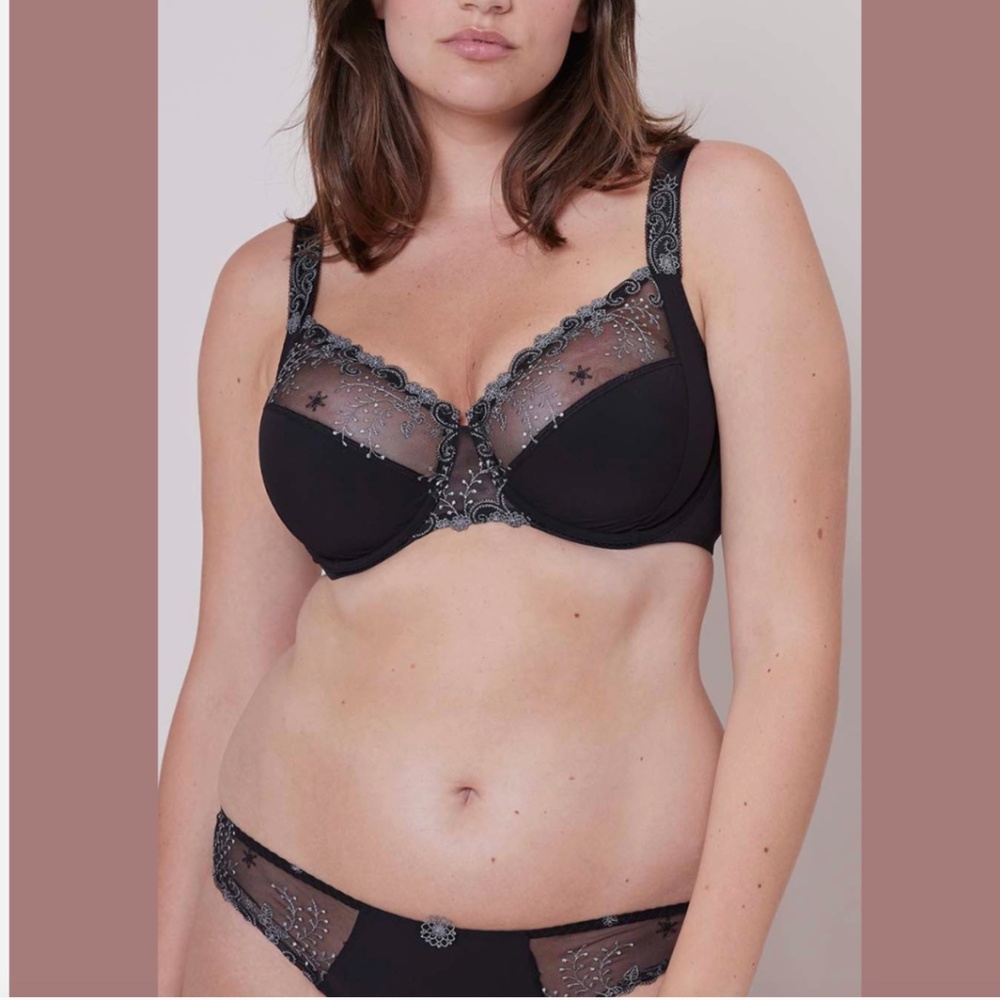 NWT $115 Simone Perele [ 32G ] Delice‎ Embroidered Underwire Bra in Black #U1147